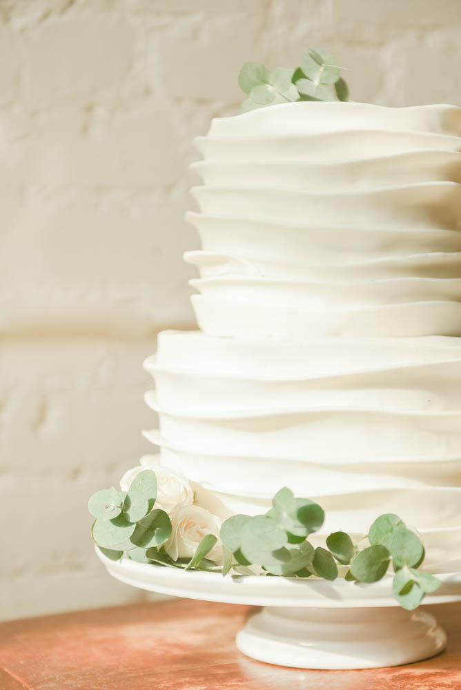 Closeup of layered wedding cake